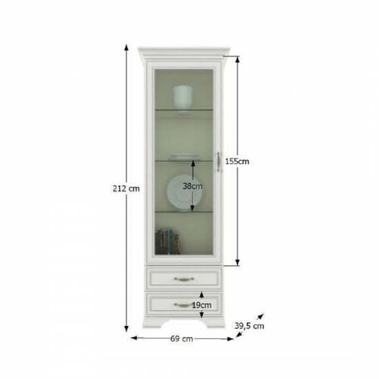 TIFFY Vitrines szekrény 1W2S, woodline bézs 04