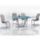 PERAK Étkezőasztal, nyitható, fehér extra magasfényű/acél, 160-220x90 cm