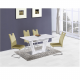 PERAK Étkezőasztal, nyitható, fehér extra magasfényű/acél, 160-220x90 cm