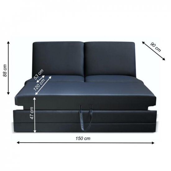 BITER 3-személyes kinyitható kanapé, textilbőr fekete 3 BB ZF