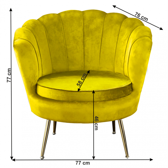 NOBLIN Fotel Art-deco stílusban, mustár színű Velvet anyag/gold chróm-arany