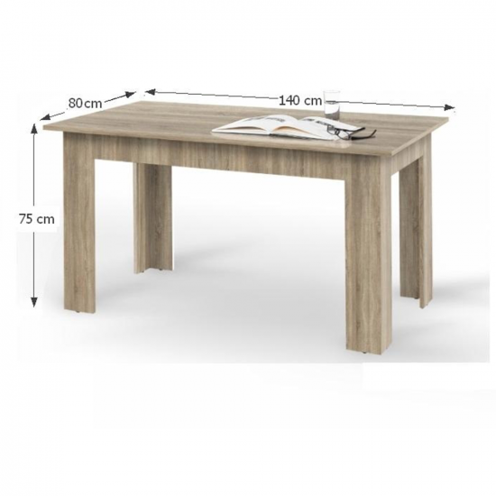 GENERAL Étkezőasztal, sonoma tölgyfa, 140x80 cm NEW