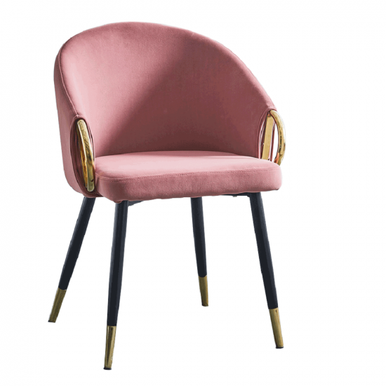 DONKO Dizájn fotel, rózsaszín velvet szövet/gold króm arany