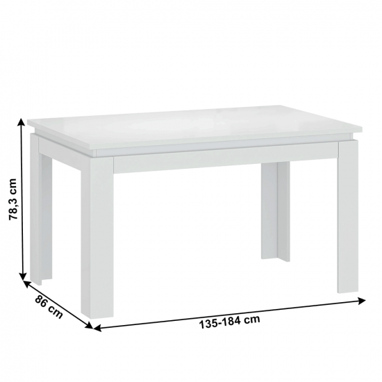 LINDY Széthúzható asztal, fehér, 135-184x86 cm