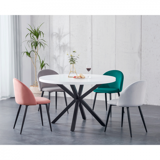MEDOR Étkezőasztal, fehér matt/fekete, átmérő 120 cm