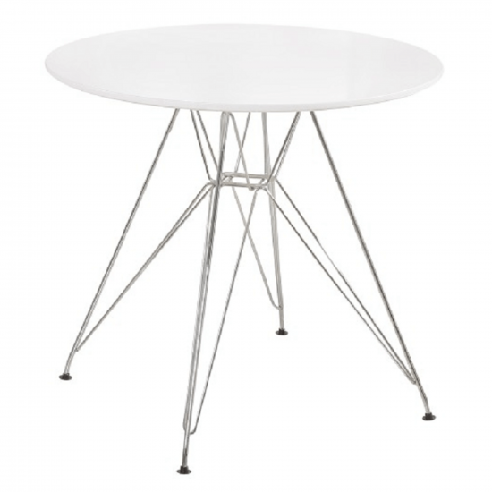RONDY Étkezőasztal, króm/MDF, fehér extra magasfényű HG, átmérő 80 cm NEW