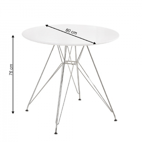 RONDY Étkezőasztal, króm/MDF, fehér extra magasfényű HG, átmérő 80 cm NEW