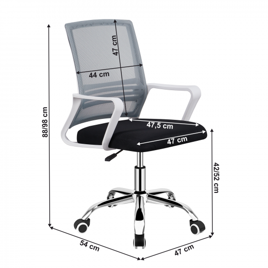 APOLO Irodai szék, hálószövet szürke/szövet fekete/műanyag fehér 2 NEW
