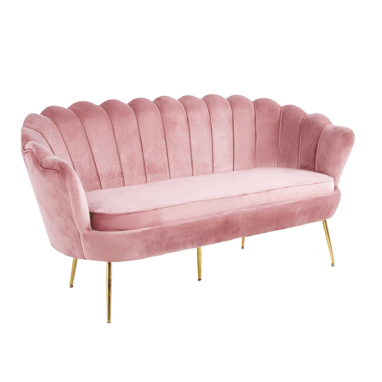NOBLIN Luxus heverő, 3-as ülés, rózsaszín Velvet szövet/króm arany, Art-deco stílus