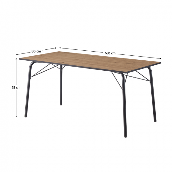 NALAK Étkezőasztal, artisan tölgy/fekete, 160x80x75 cm TYP 3