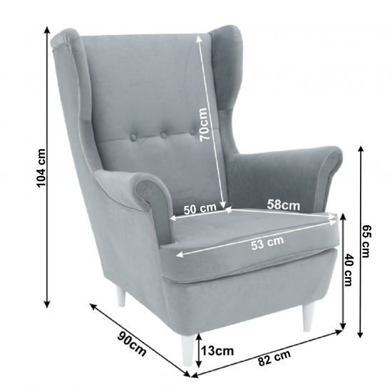 RUFINO Füles fotel, világosszürke/fehér 3 NEW