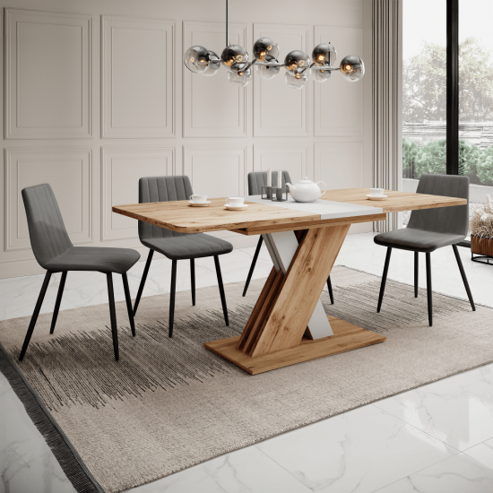EXIL Kihúzható étkezőasztal, wotan tölgy/fehér, 140-180x85 cm