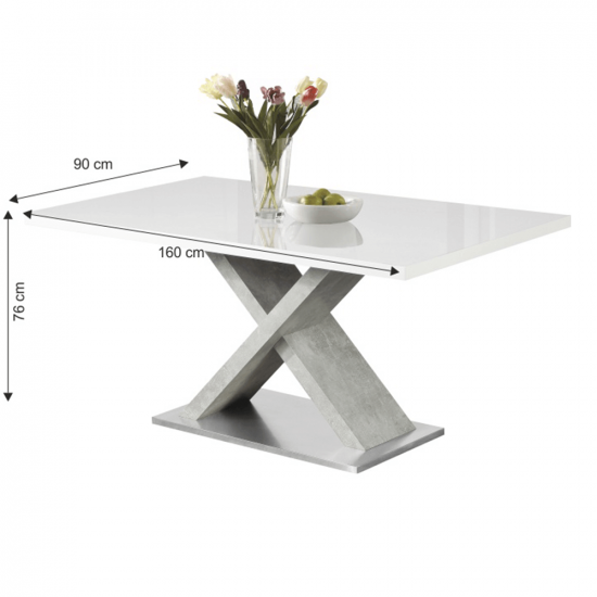 FARNEL Étkezőasztal, fehér magasfényű HG/beton, 160x90 cm