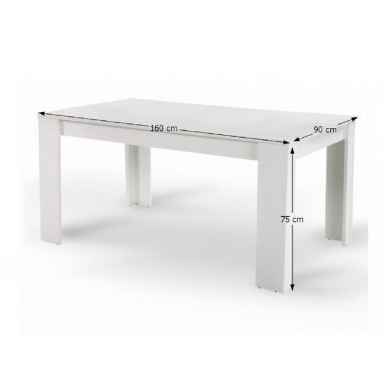 TOMY Étkezőasztal, fehér, laminált DTD, 160x90 cm NEW