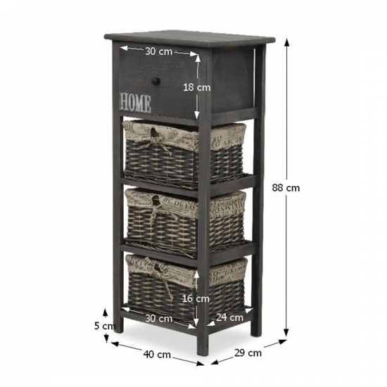 DARKIE Komód, 3 kosár, 1 fiók, szürke-barna 3