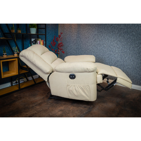 Fekvőfotel, relax fotelágy elektromosan dönthető háttámlával, lábtartóval bézs szövet (8002-ELEC-FAB-BEIGE)