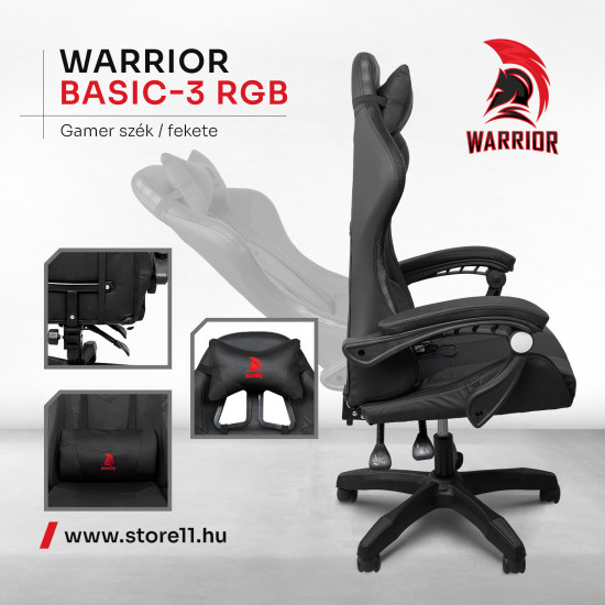 Warrior gamer szék, forgószék fekete RGB világítással (GAMER-BASIC-3-RGB-BLACK)