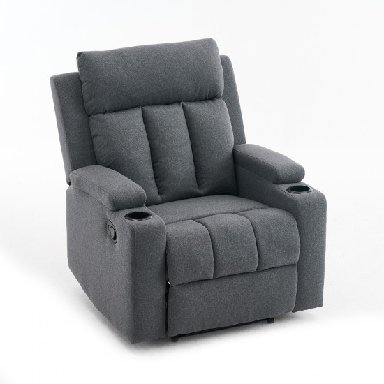 Manuális fekvőfotel, relax fotelágy két pohártartóval, sötétszürke szövet (JNF-MANUAL-FABRIC-DARK GREY) JN-R8005A51